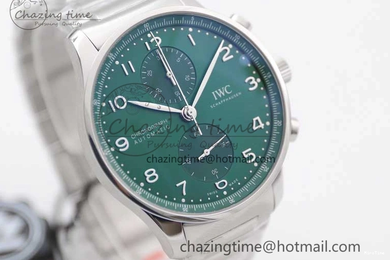 MIROTIME 0315 FastDry Portugieser Chronograph IW371615 ZF Best Edition Green Dial on SS Bracelet A7750 (Slim Movement) 7038